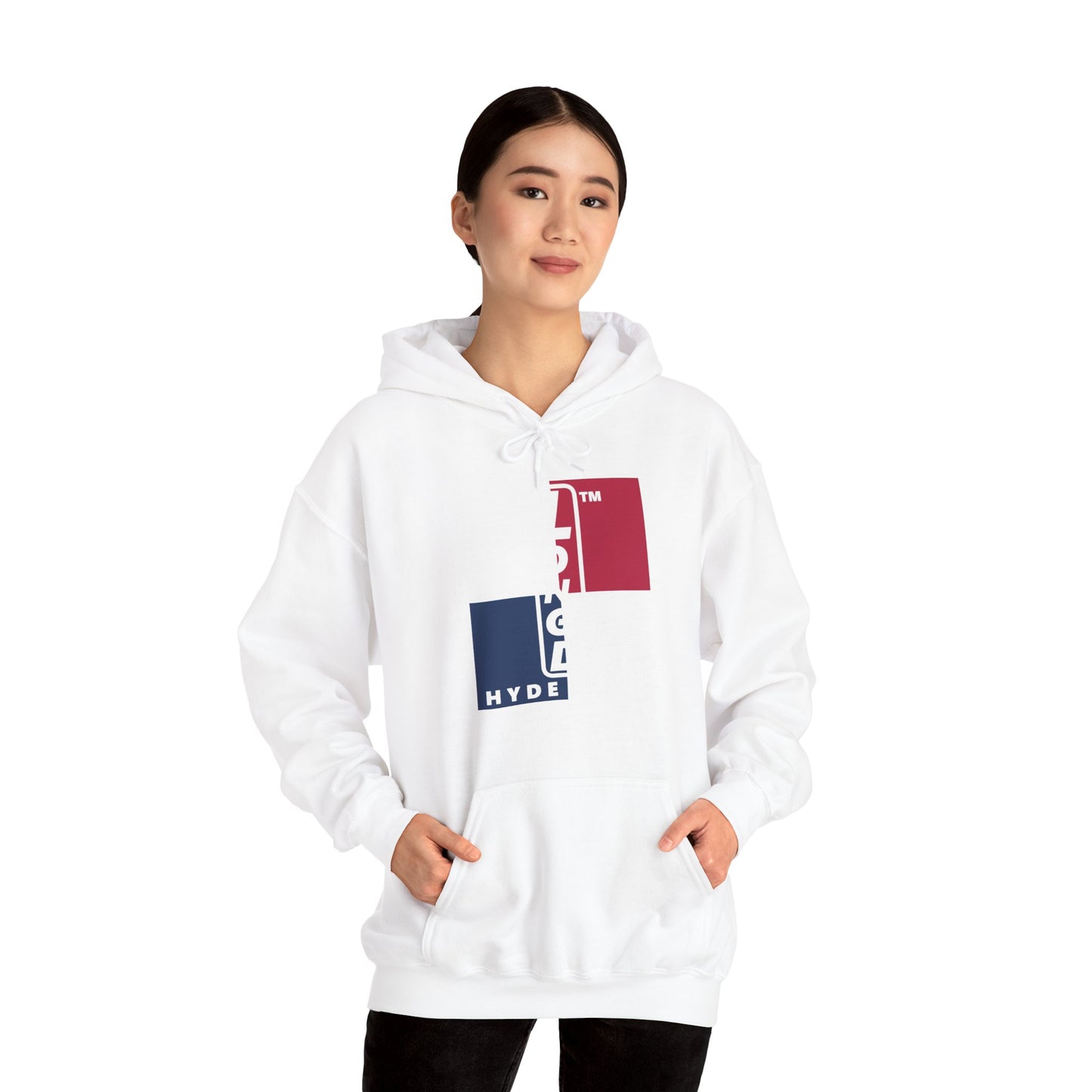 LongD® negative quarters upright Hyde Park logo hoodie (Patriotic colors)