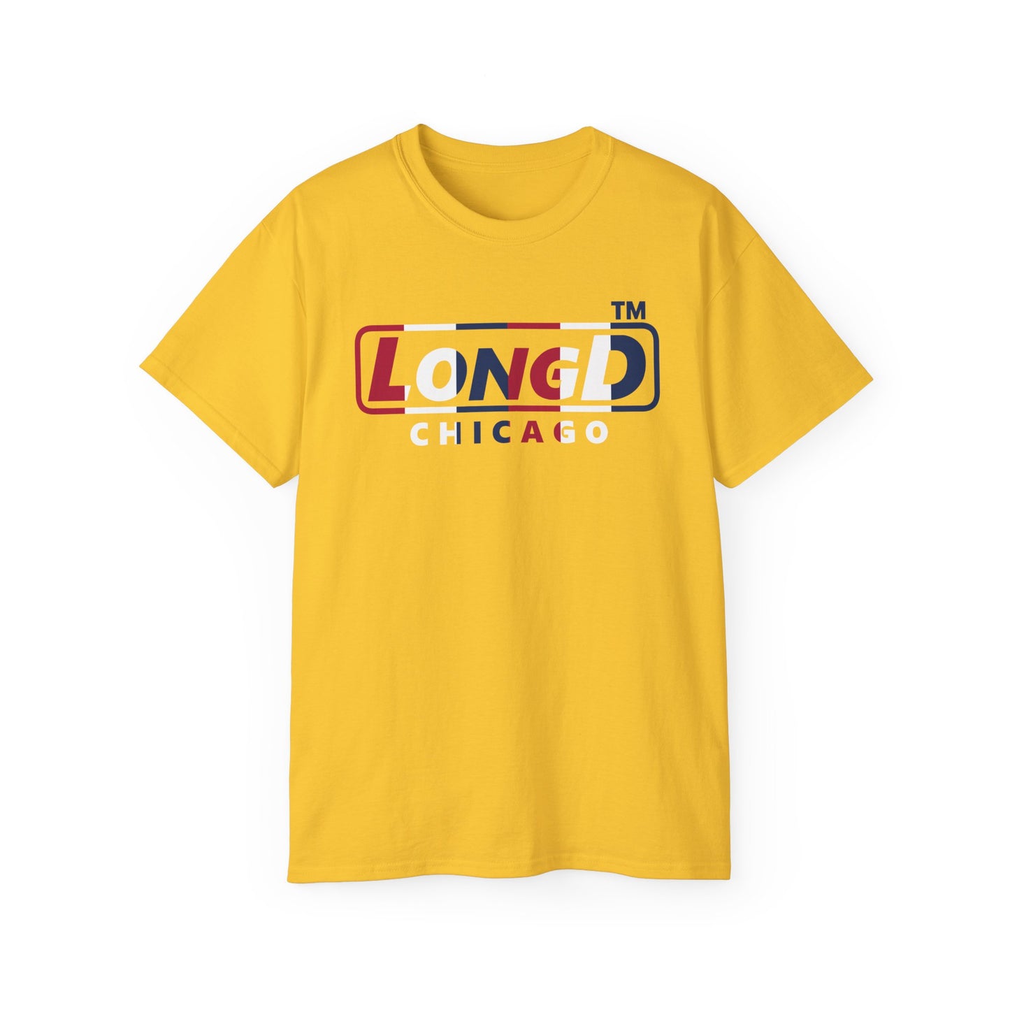 LongD positive vertical 6-striped Chicago logo cotton tee (patriotic colors)