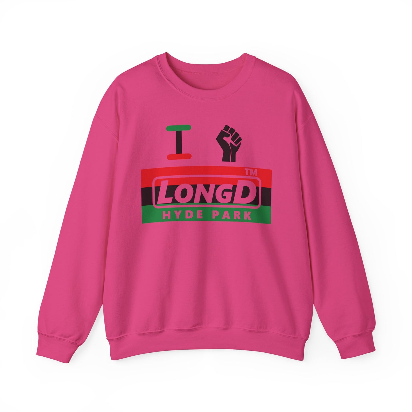 I fist LongD negative horizontal 3-striped Hyde Park logo crewneck sweatshirt