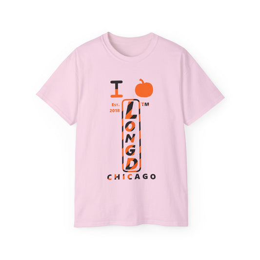 I pumpkin LongD Chicago positive upright pixel-weighted 12-striped front-back logo cotton tee