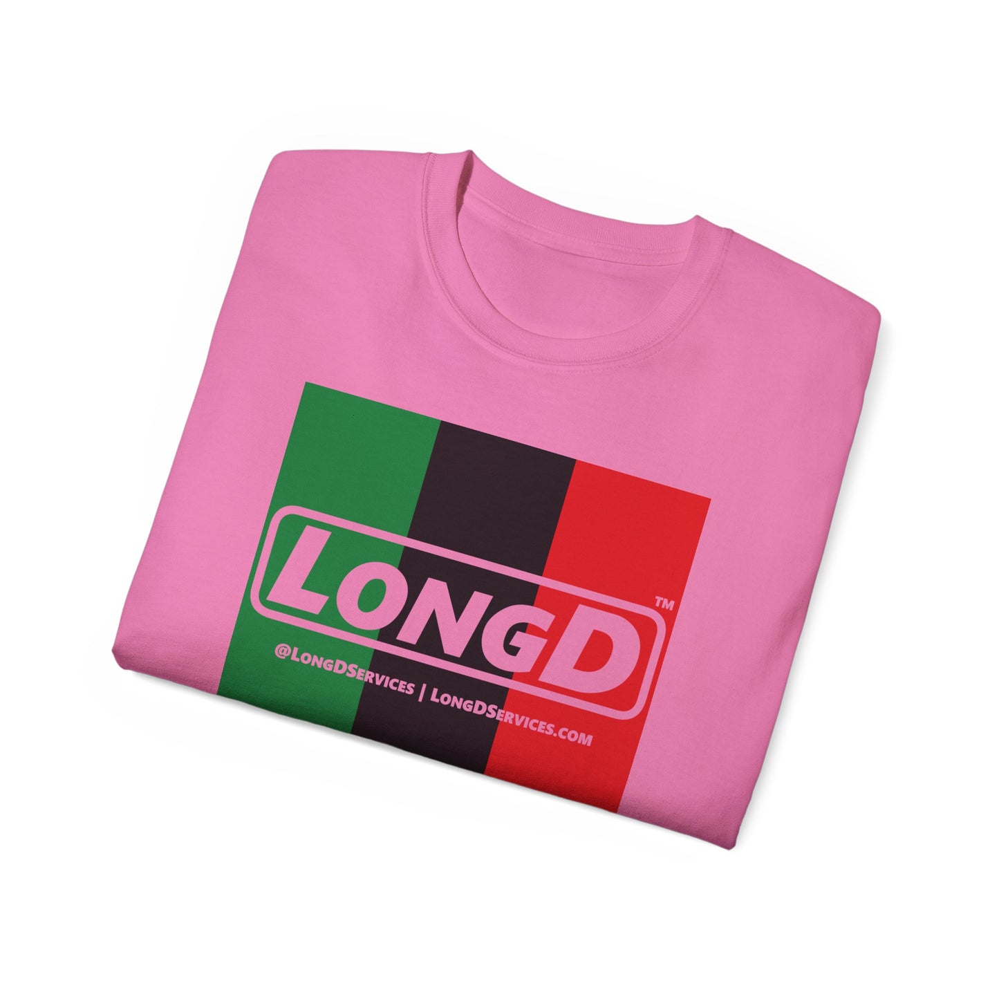 LongD® Logo Cotton Tee Juneteenth vertical Pan-African Flag negative text