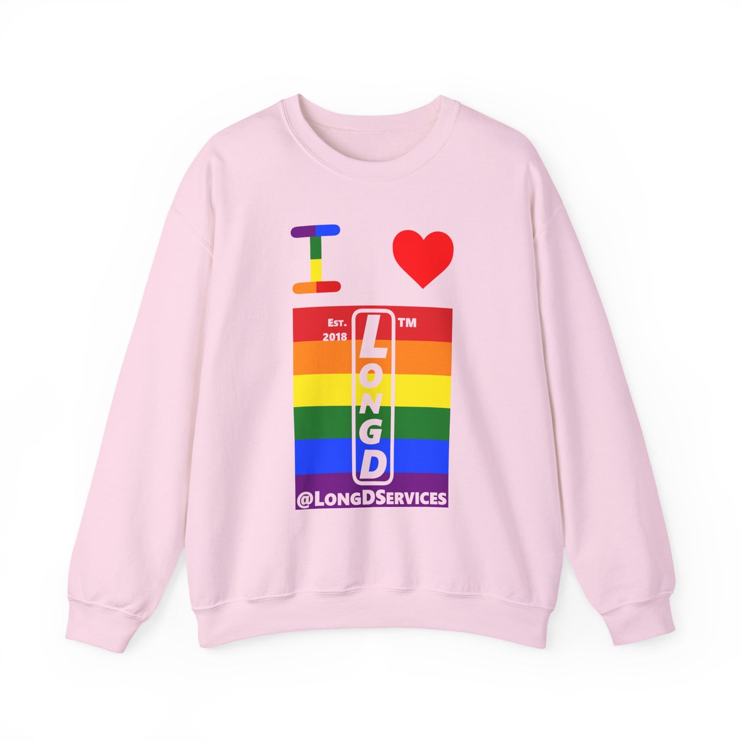 I Luv LongD negative horizontal 6-striped tag upright logo crewneck sweatshirt
