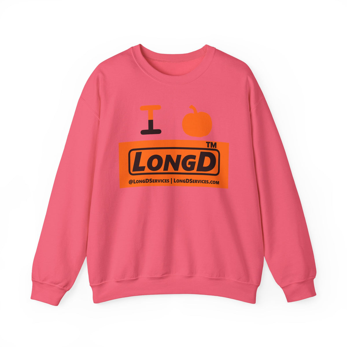 I pumpkin LongD Tag-domain logo positive black on negative orange crewneck sweatshirt