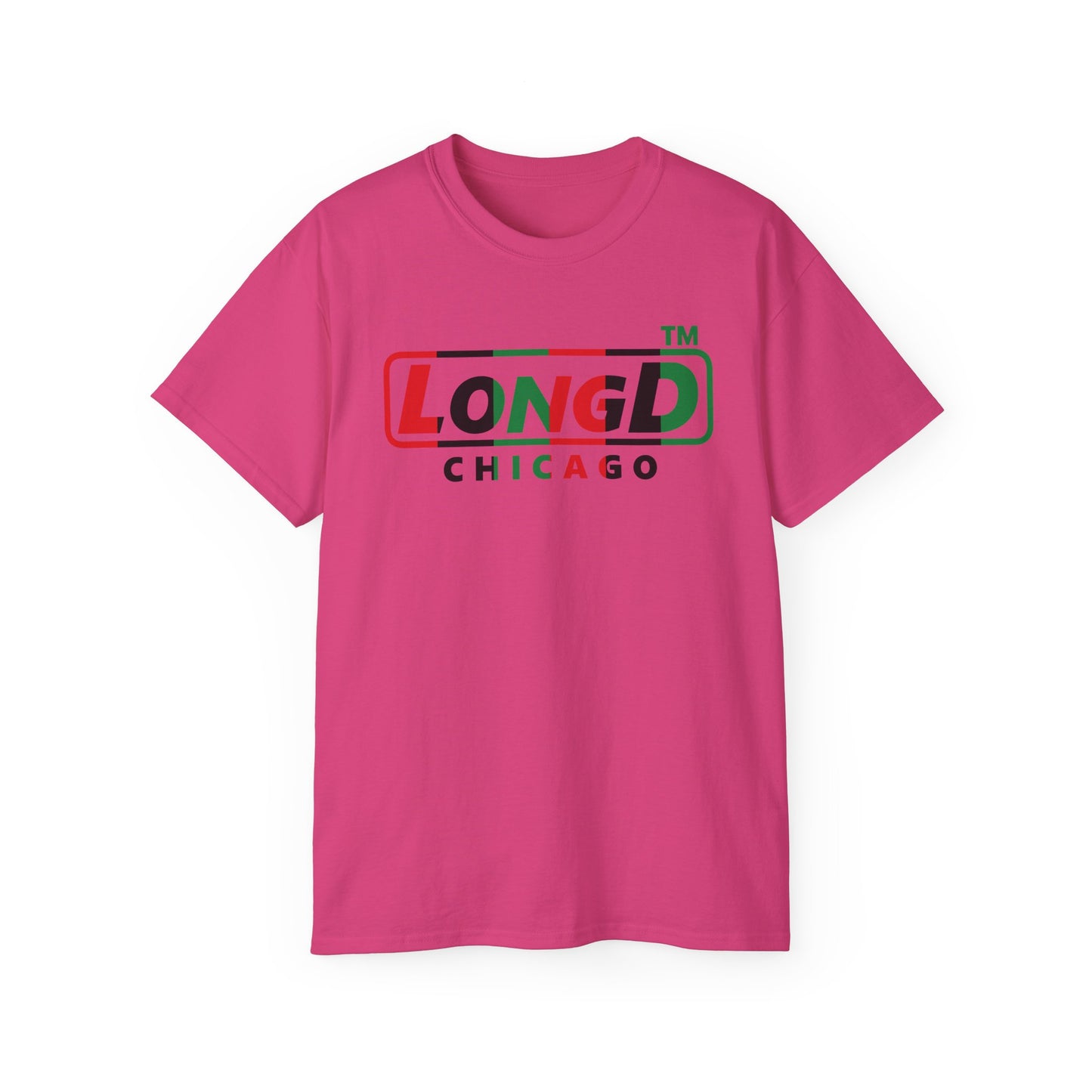 LongD positive vertical 6-striped Chicago logo cotton tee (Juneteenth colors)