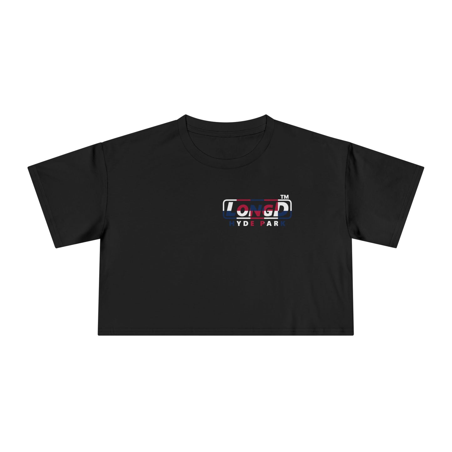 LongD positive 2x5 single-breasted front-back Hyde Park Logo Crop Tee (Patriotic colors)