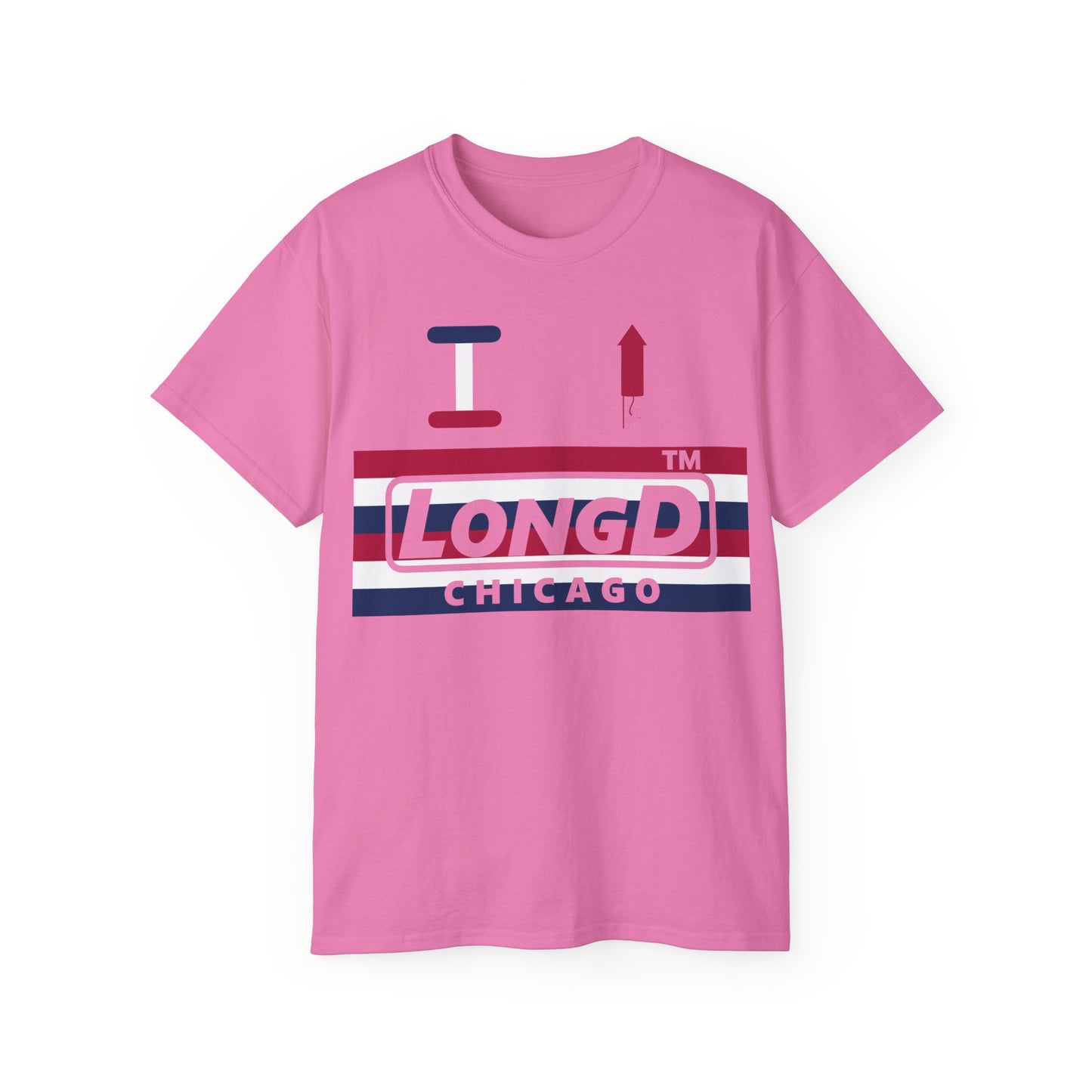 I firecracker LongD negative horizontal 6-striped Chicago logo cotton tee