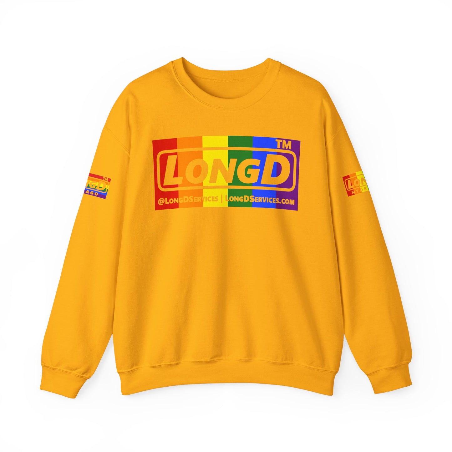 LongD official basic 4-print tag-domain logo crewneck sweatshirt with Pride heart