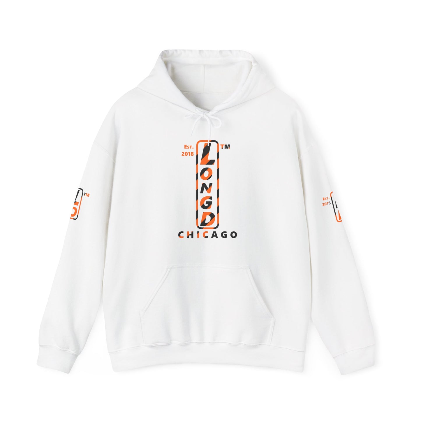 LongD Chicago positive upright pixel-weighted 12-striped 4-print logo (Halloween colors) hoodie