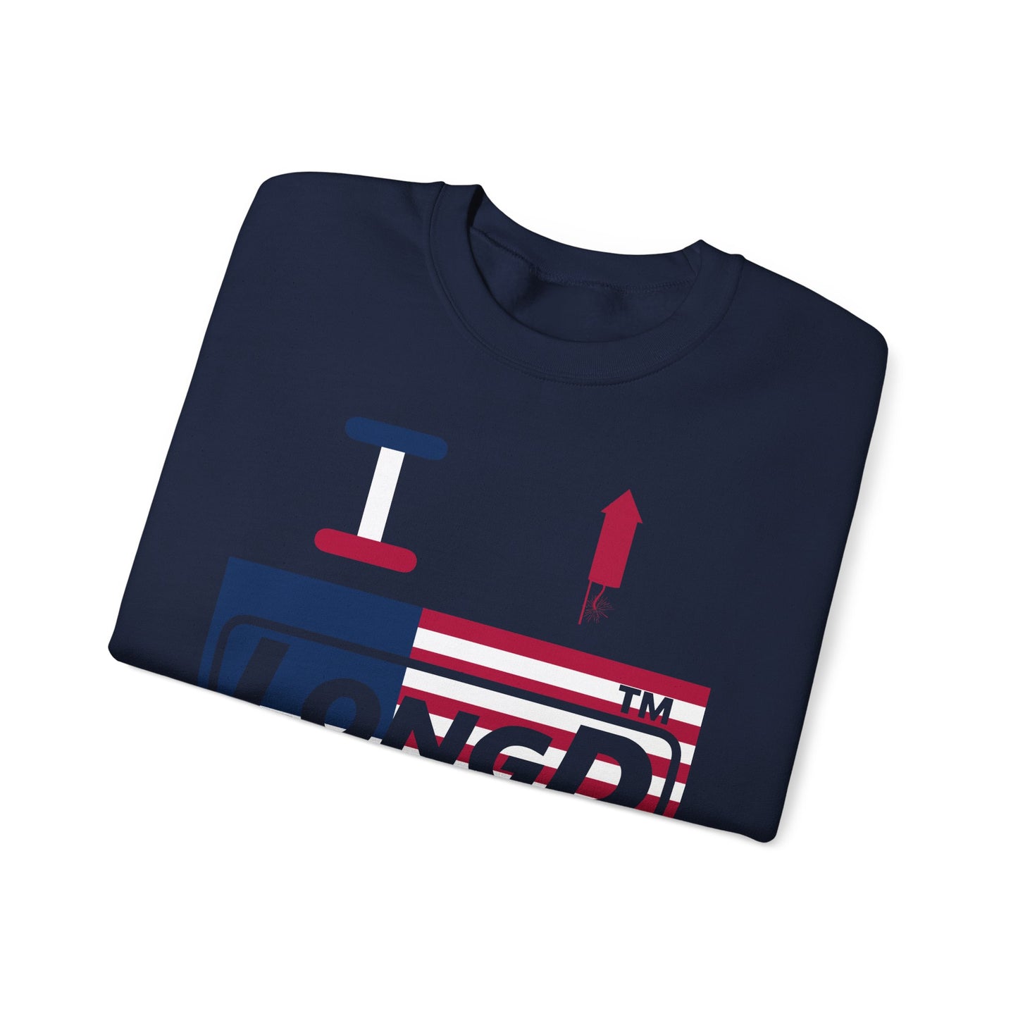 I firecracker LongD negative flag front-back Hyde Park logo crewneck sweatshirt