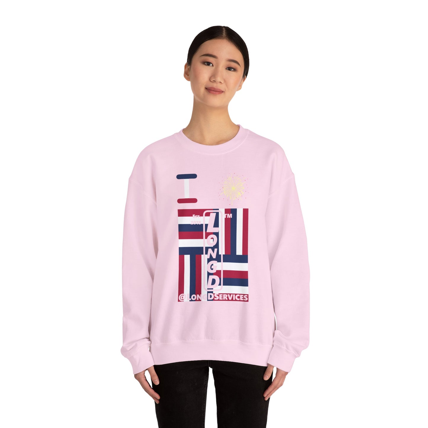 I Burst LongD negative windmill tag upright front-back logo crewneck sweatshirt