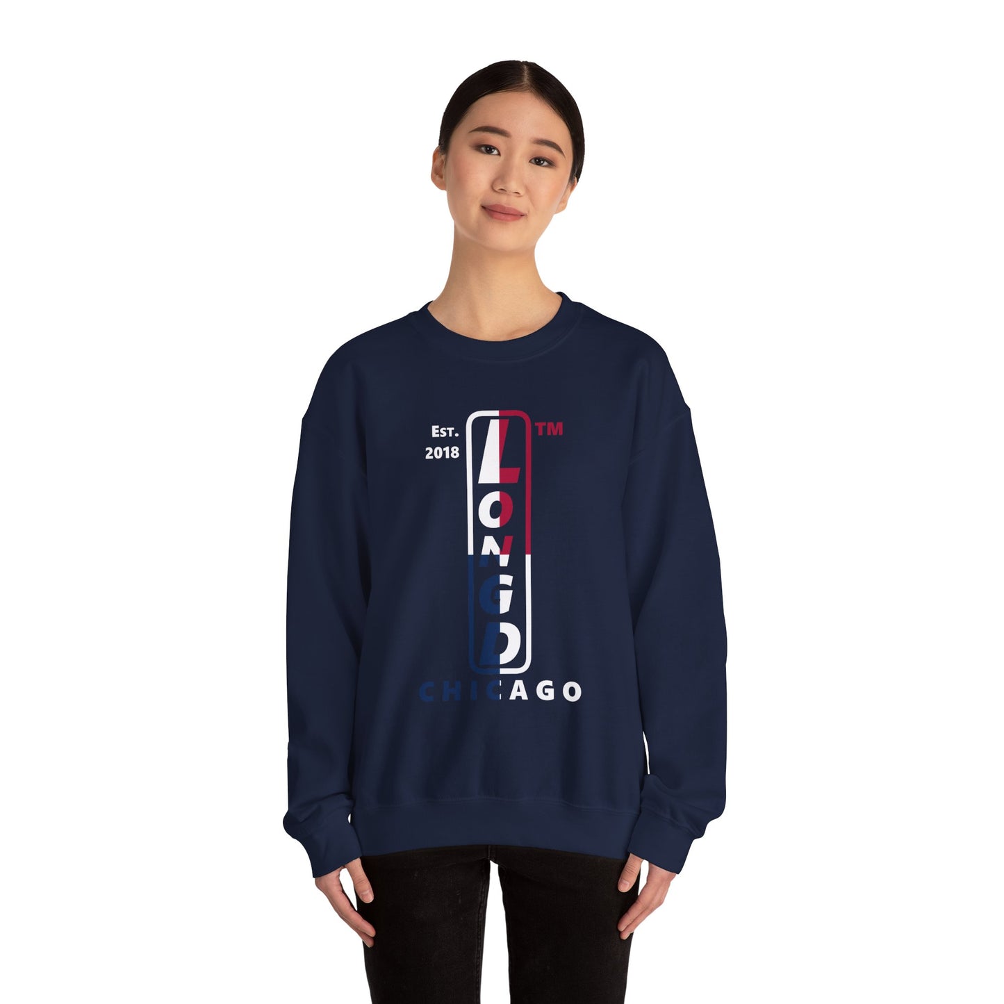LongD positive quarters Chicago upright logo crewneck sweatshirt (patriotic colors)