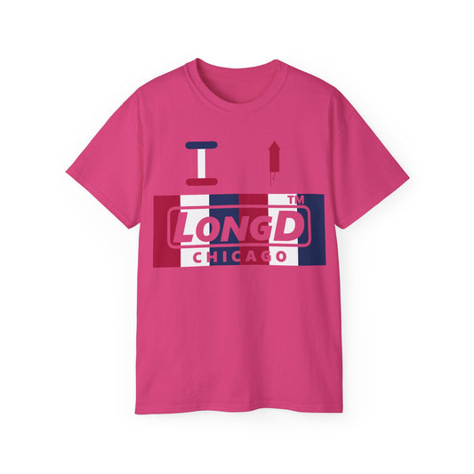 I firecracker LongD negative vertical 6-striped Chicago logo cotton tee