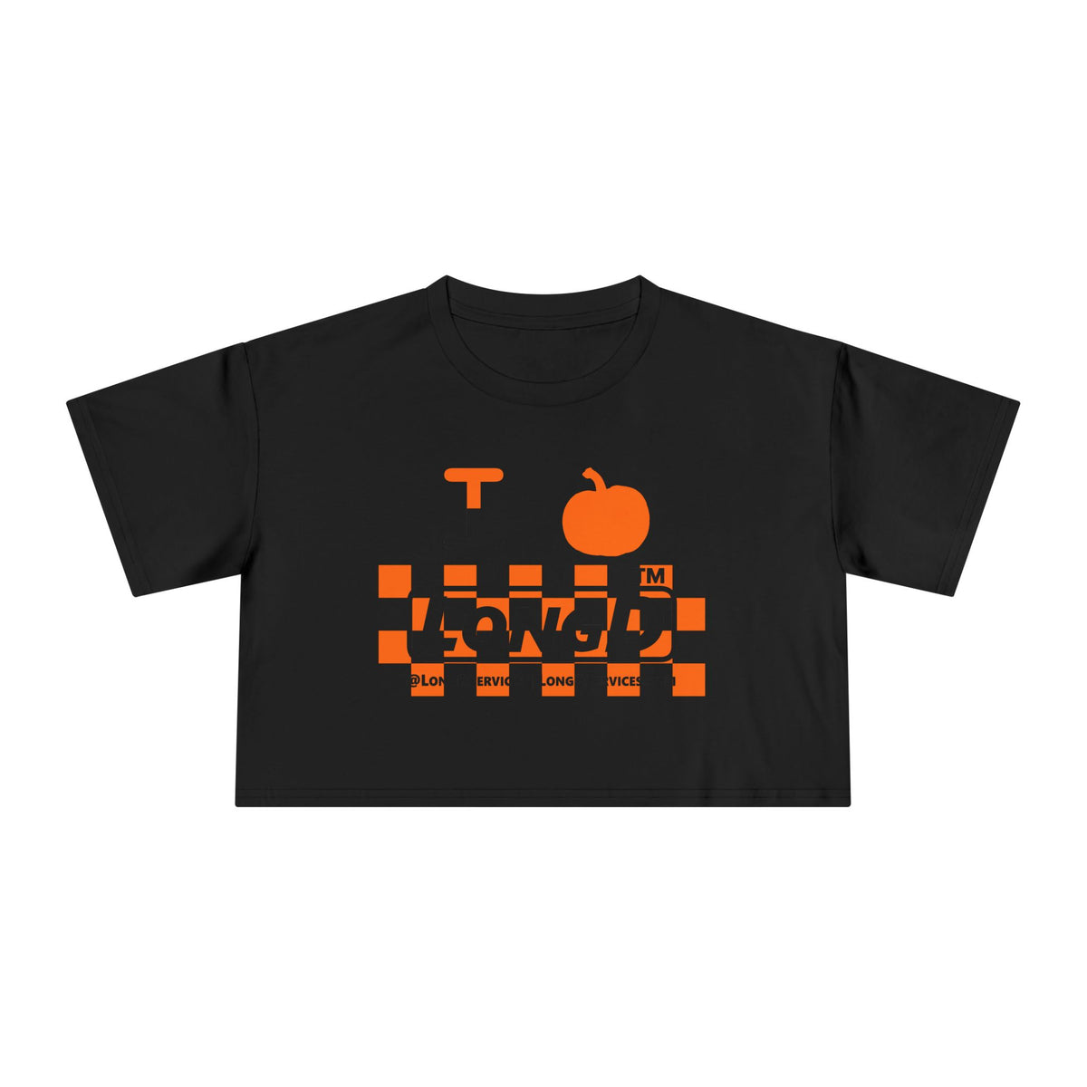 I pumpkin LongD Tag-domain negative checkered logo crop tee