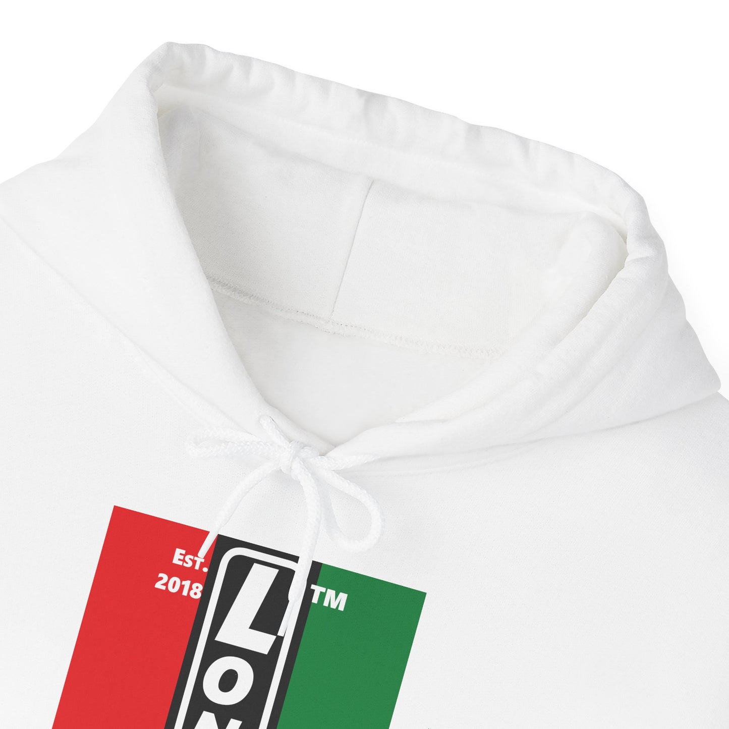 LongD® negative vertical 3-striped upright Hyde Park logo hoodie (Juneteenth colors)