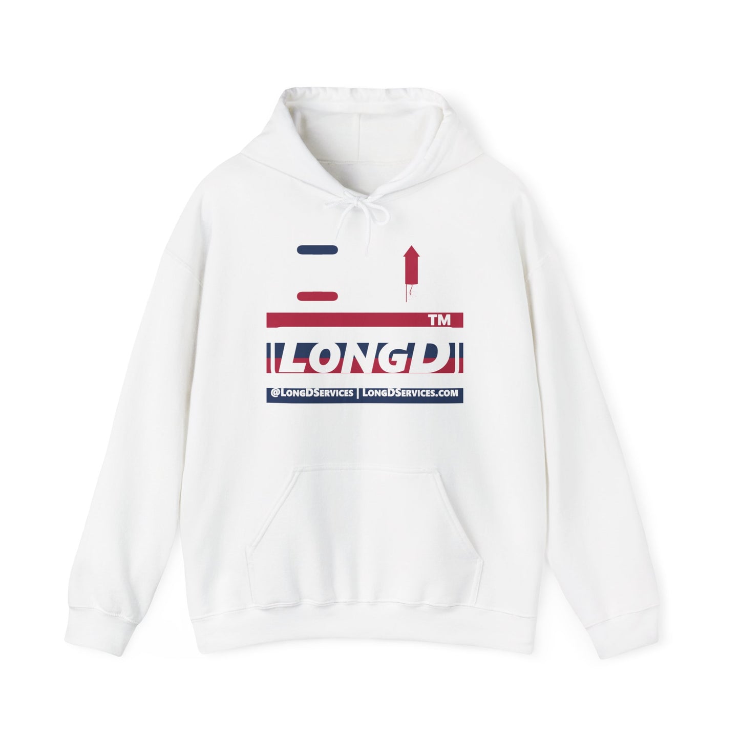 I firecracker LongD® negative horizontal 6-striped tag-domain logo hoodie