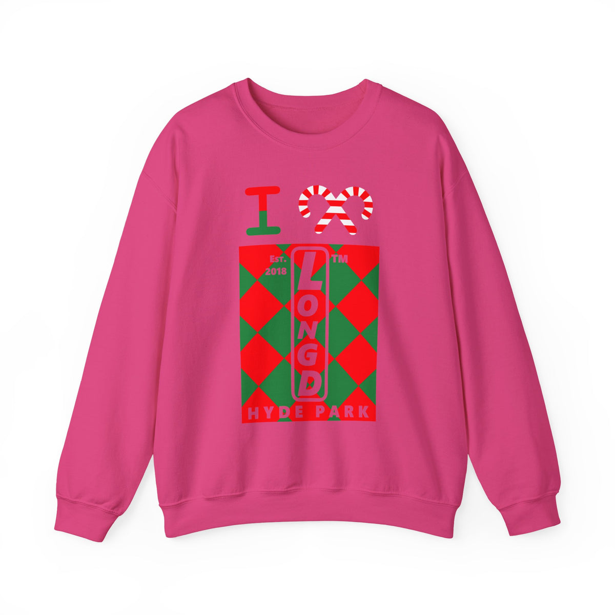 I candy cane LongD Hyde Park negative upright argyle logo crewneck sweatshirt