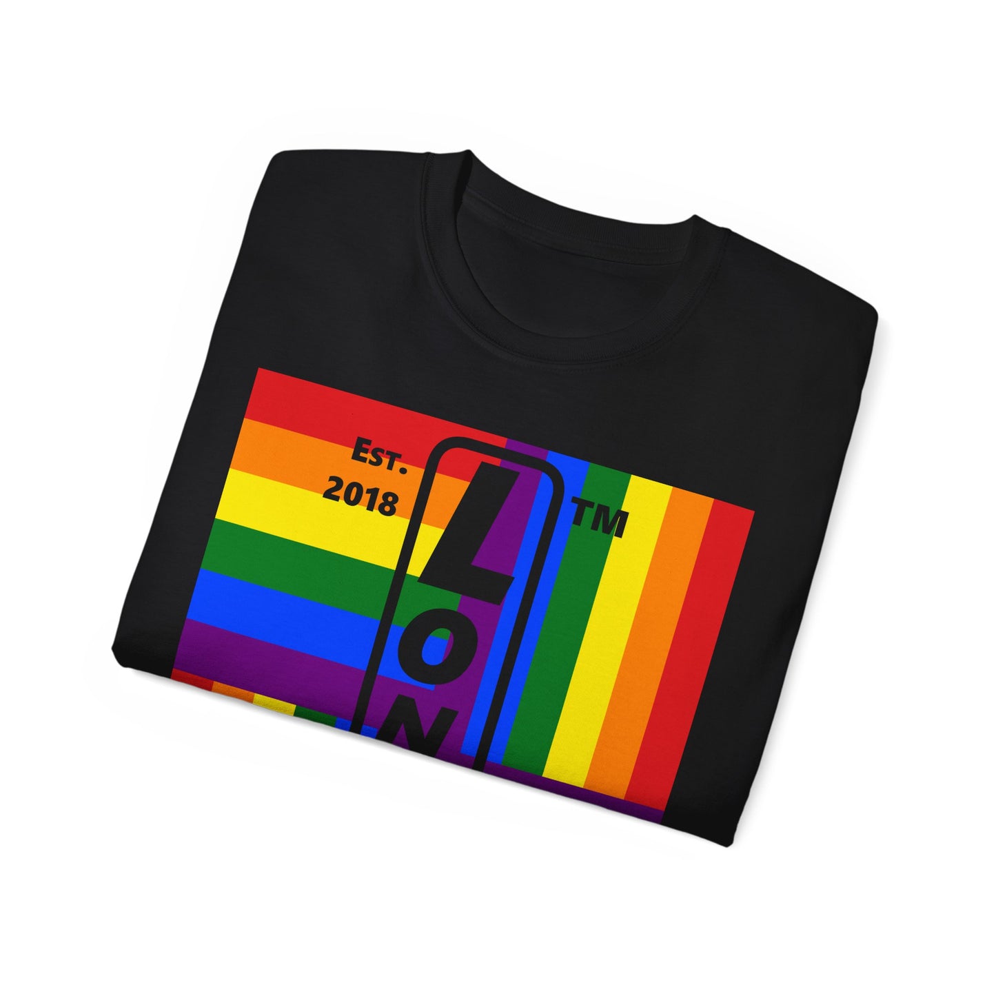 LongD Cotton Tee negative windmill Chicago upright logo (Pride colors)