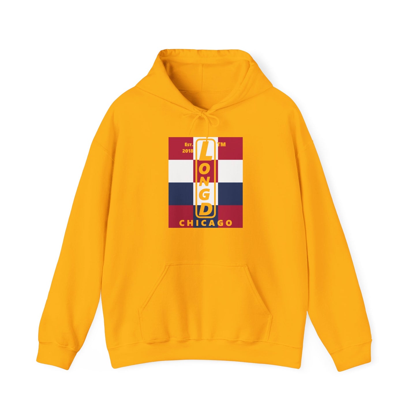 LongD® negative 4x3 upright Chicago logo hoodie