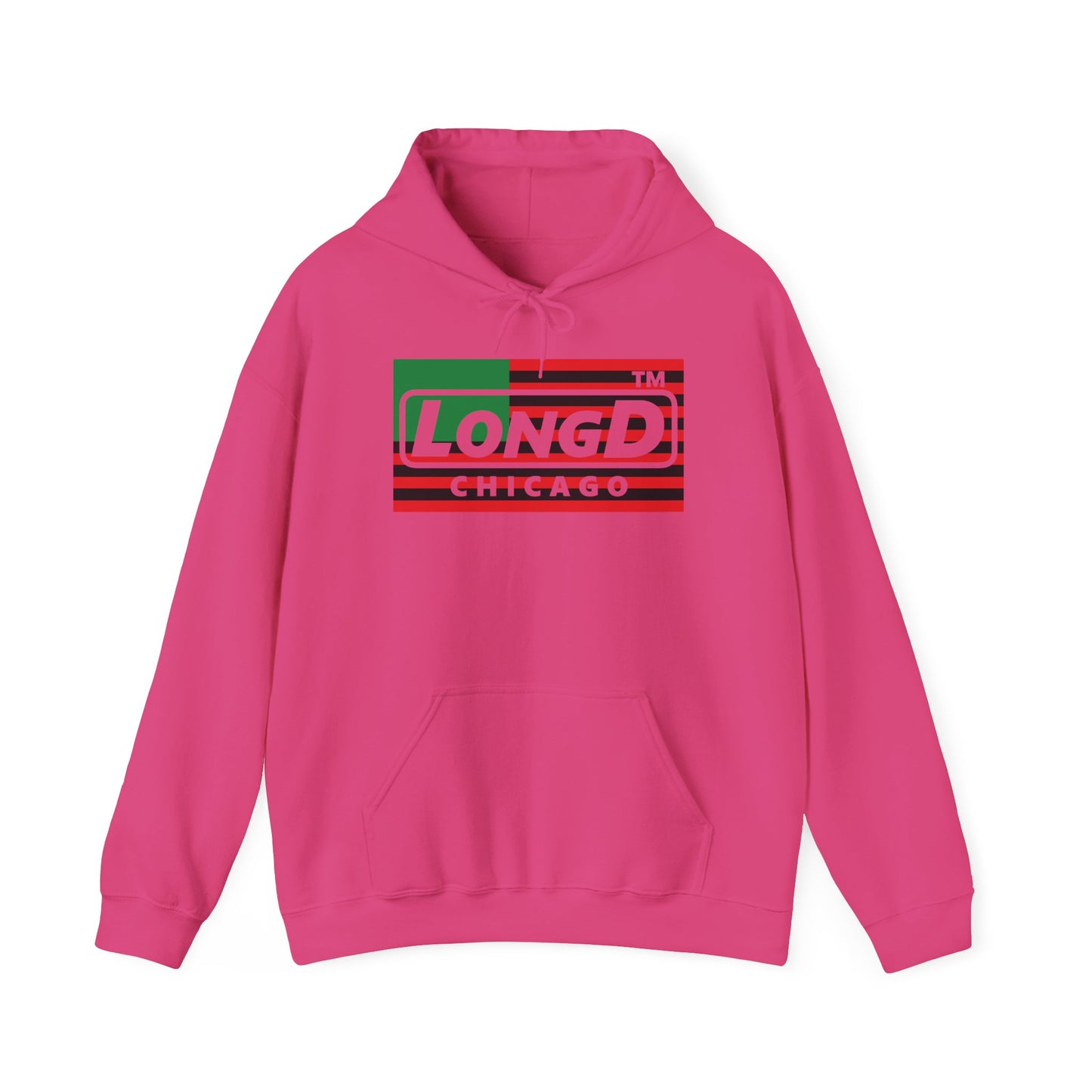 LongD® negative flag Chicago logo Hoodie (Juneteenth colors)