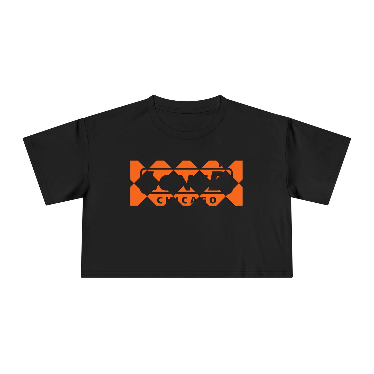 LongD Chicago negative argyle logo (Halloween colors) crop tee