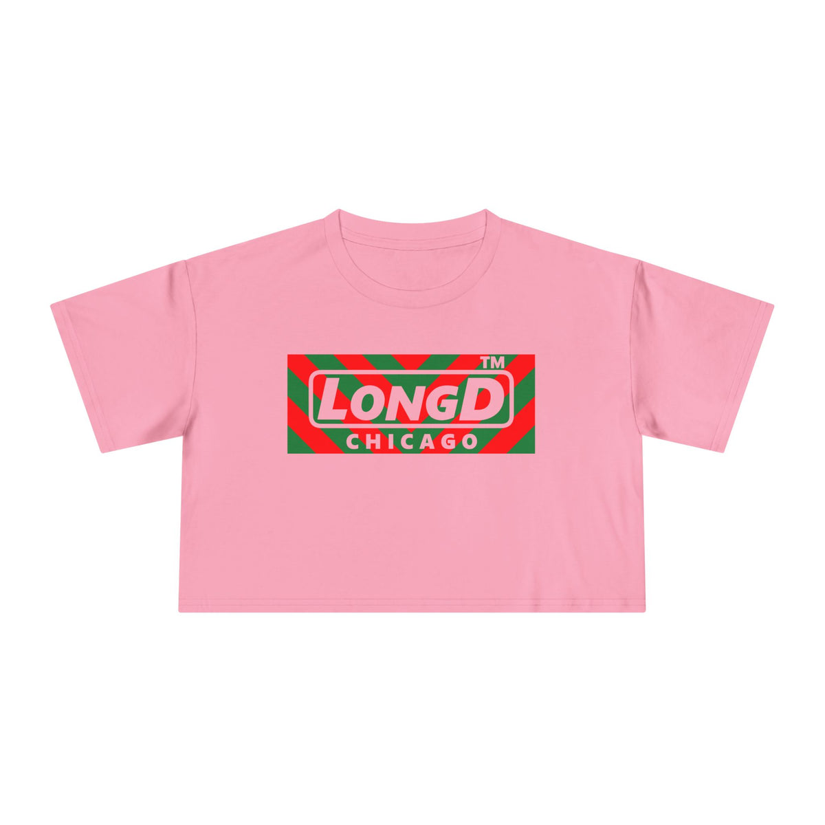 LongD Chicago negative downward chevron logo (Xmas colors) crop tee