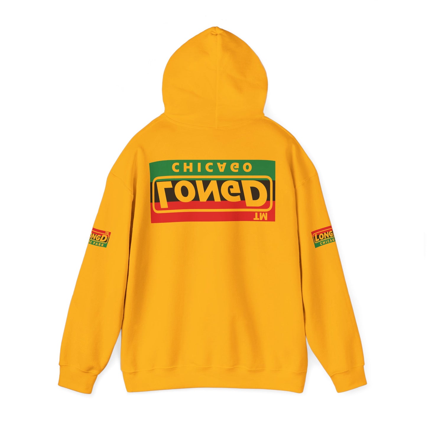 LongD® basic official Chicago 4-print flipped-back logo Hoodie (Juneteenth colors)