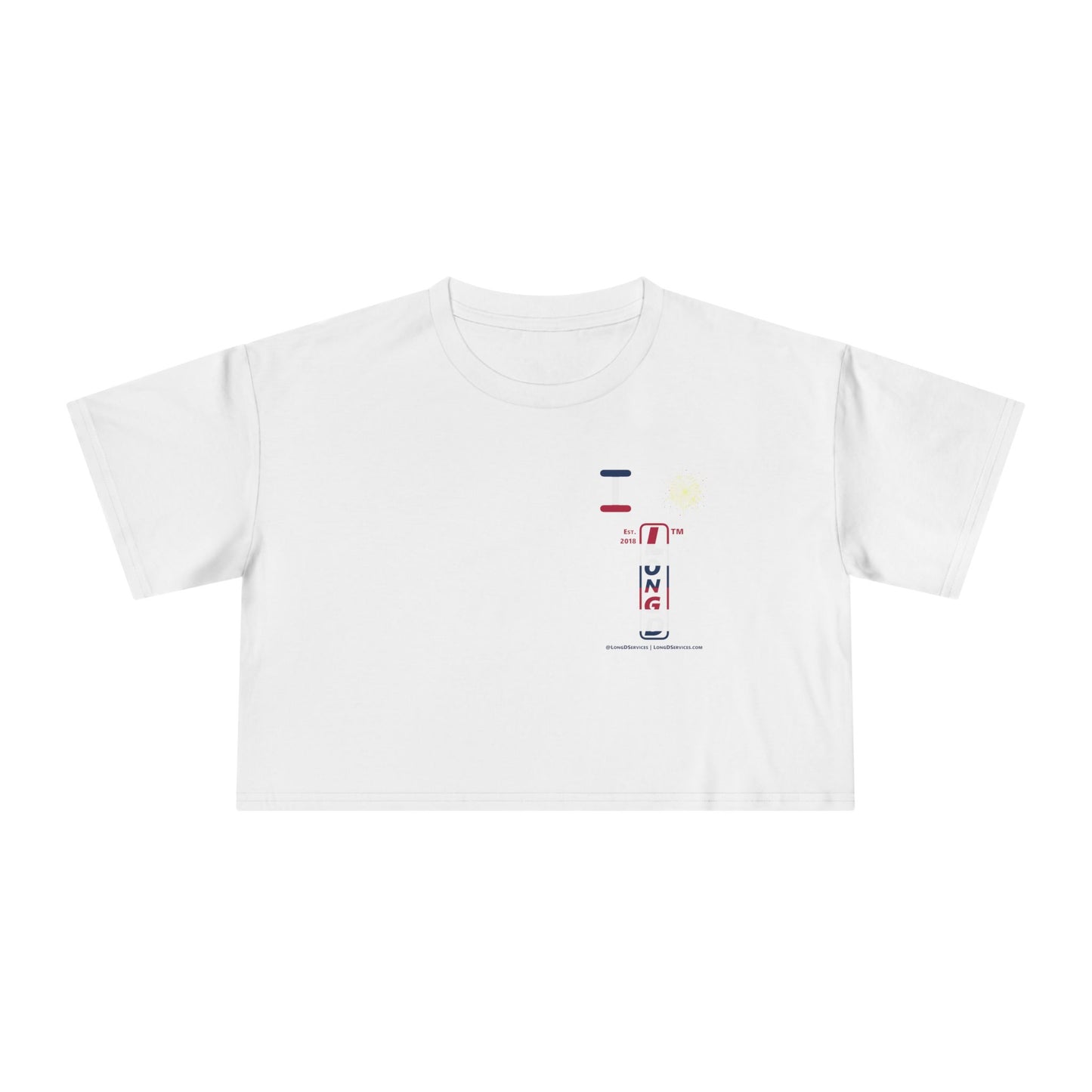 I burst LongD positive horizontal 6-striped single-breasted upright front-back tag-domain logo crop tee