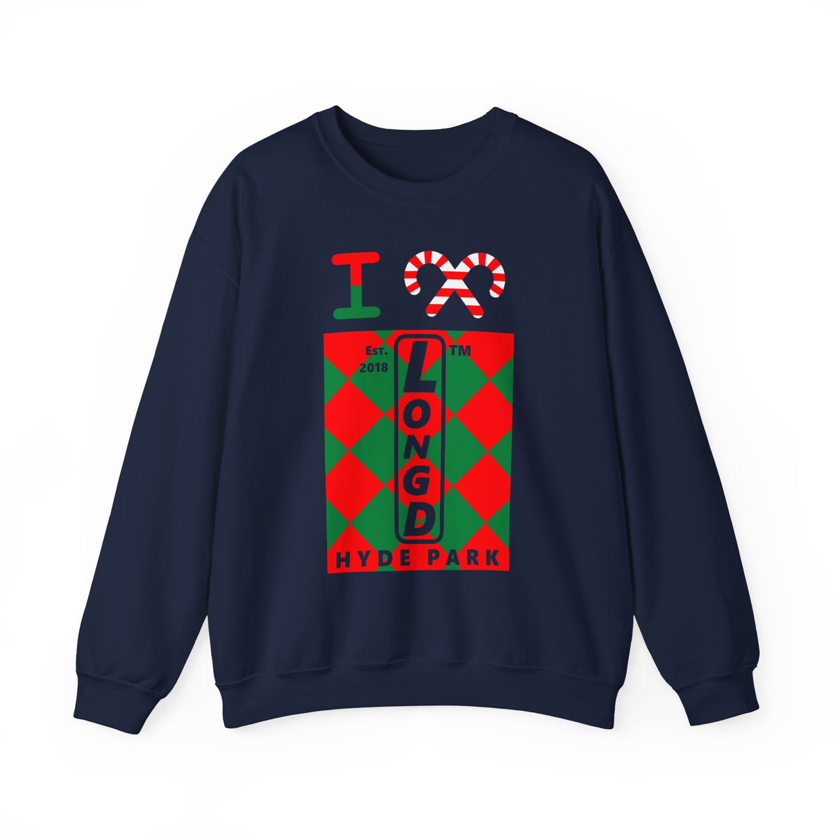 I candy cane LongD Hyde Park negative upright argyle logo crewneck sweatshirt