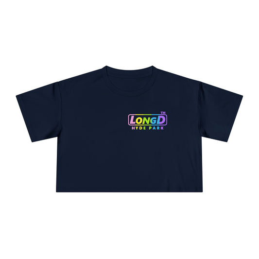 LongD positive vertical striped Hyde Park front-back Logo Crop Tee (Easter colors)
