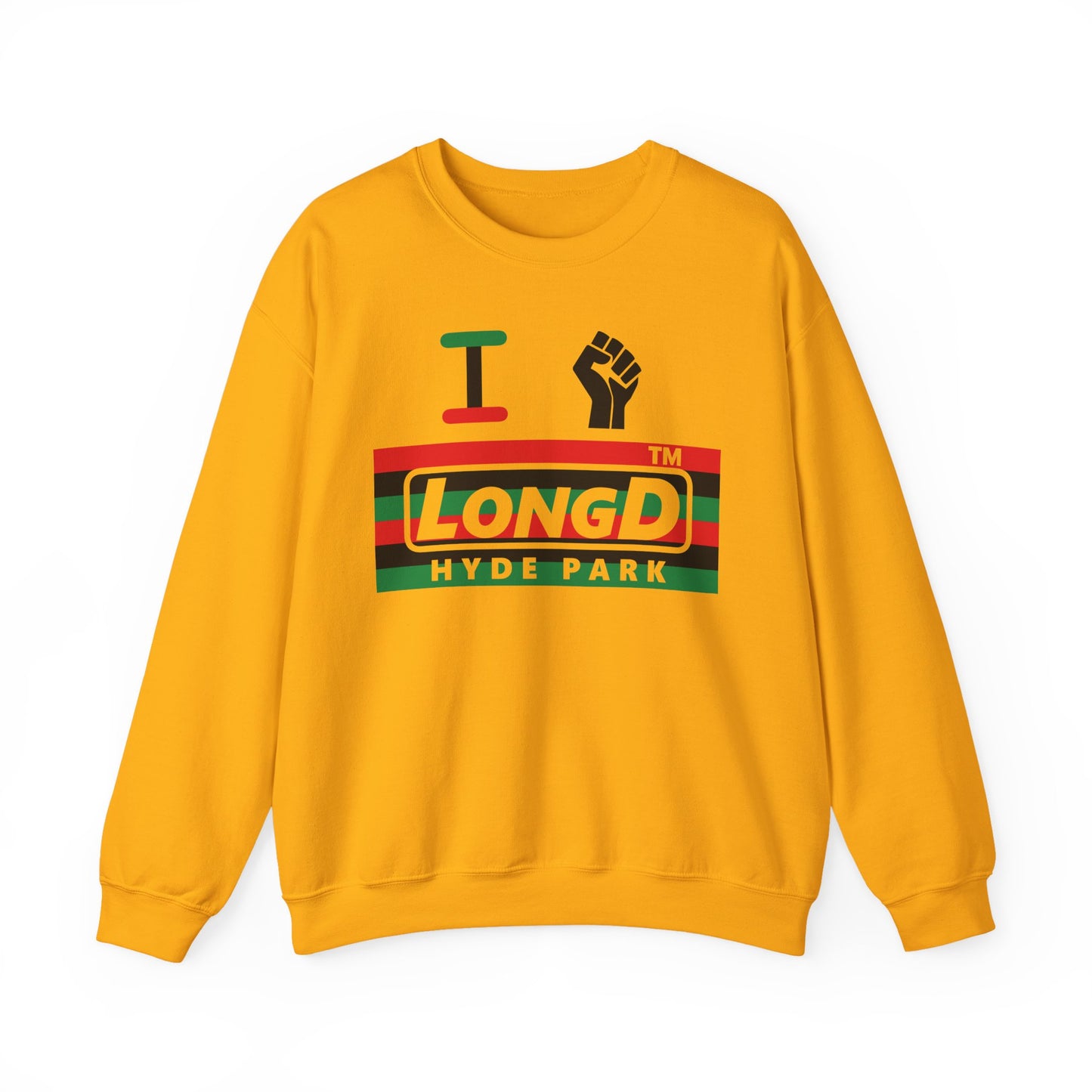 I fist LongD negative horizontal 6-striped Hyde Park logo crewneck sweatshirt