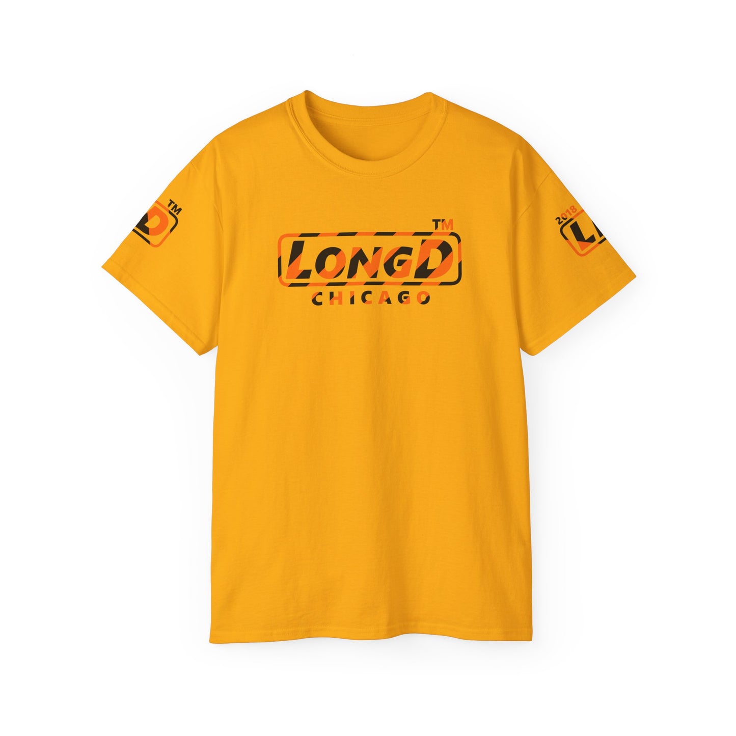 LongD Chicago positive 12-striped 4-print logo (Halloween colors) cotton tee