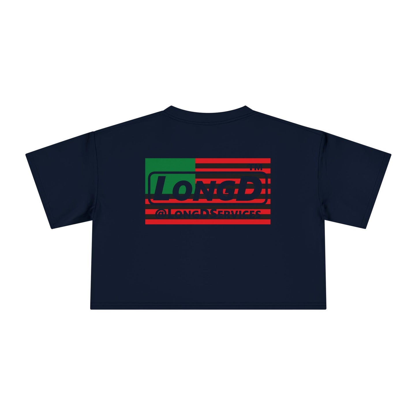 LongD negative flag Chicago front-back logo crop tee (Juneteenth colors)
