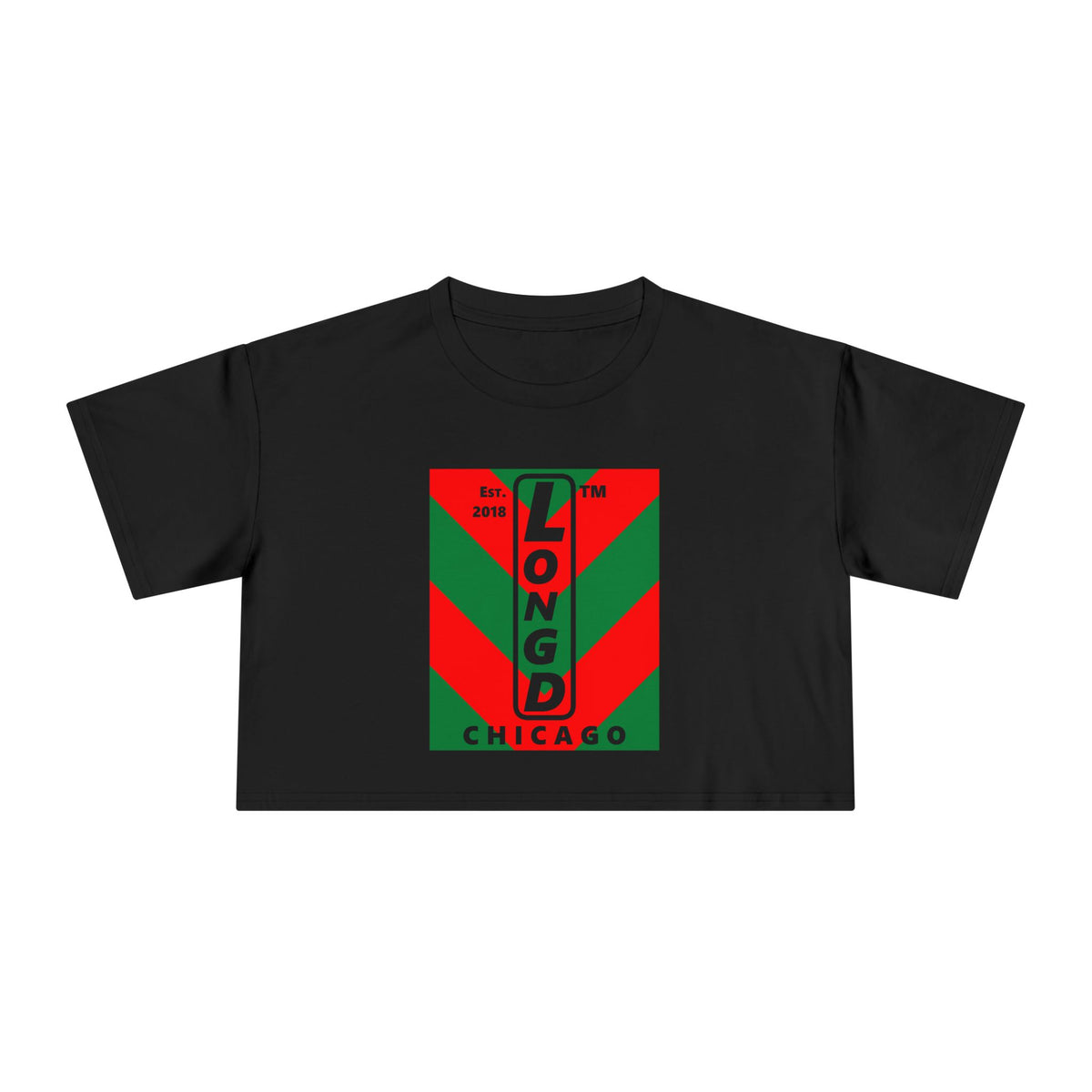 LongD Chicago negative upright downward chevron logo (Xmas colors) crop tee
