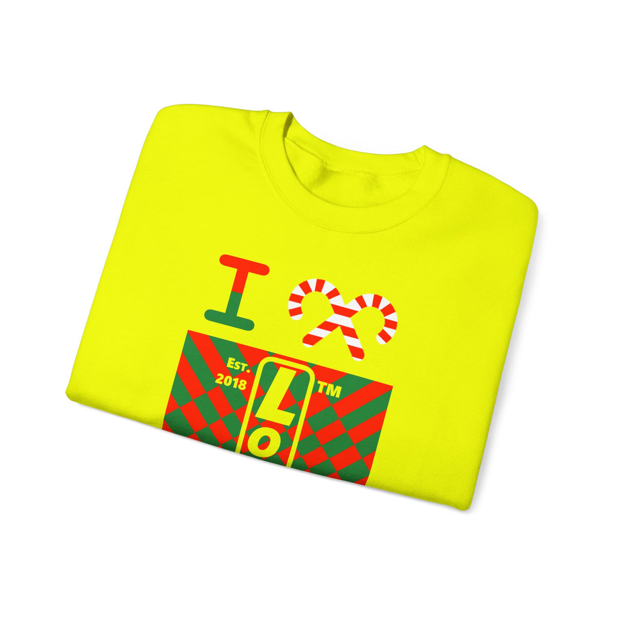 I candy cane LongD Chicago negative upright stylized argyle logo crewneck sweatshirt