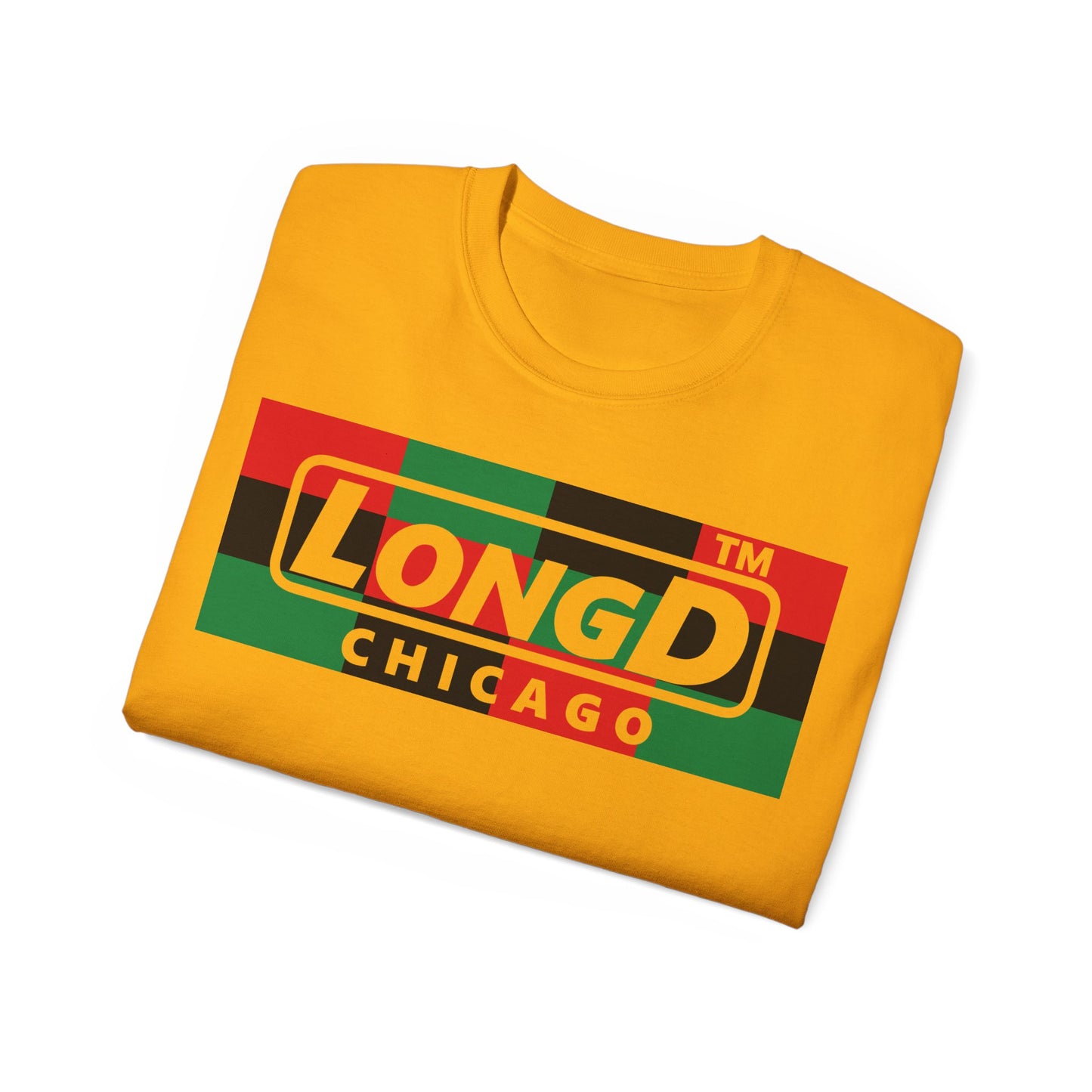 LongD negative 3x4 Chicago logo cotton tee (Juneteenth colors)