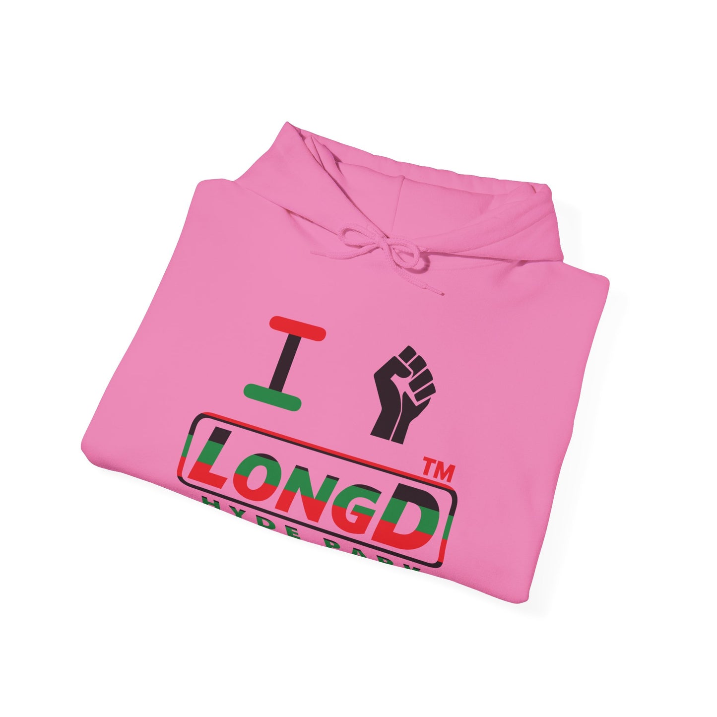 I fist LongD® positive horizontal 6-striped Hyde Park logo Hoodie (Juneteenth colors)