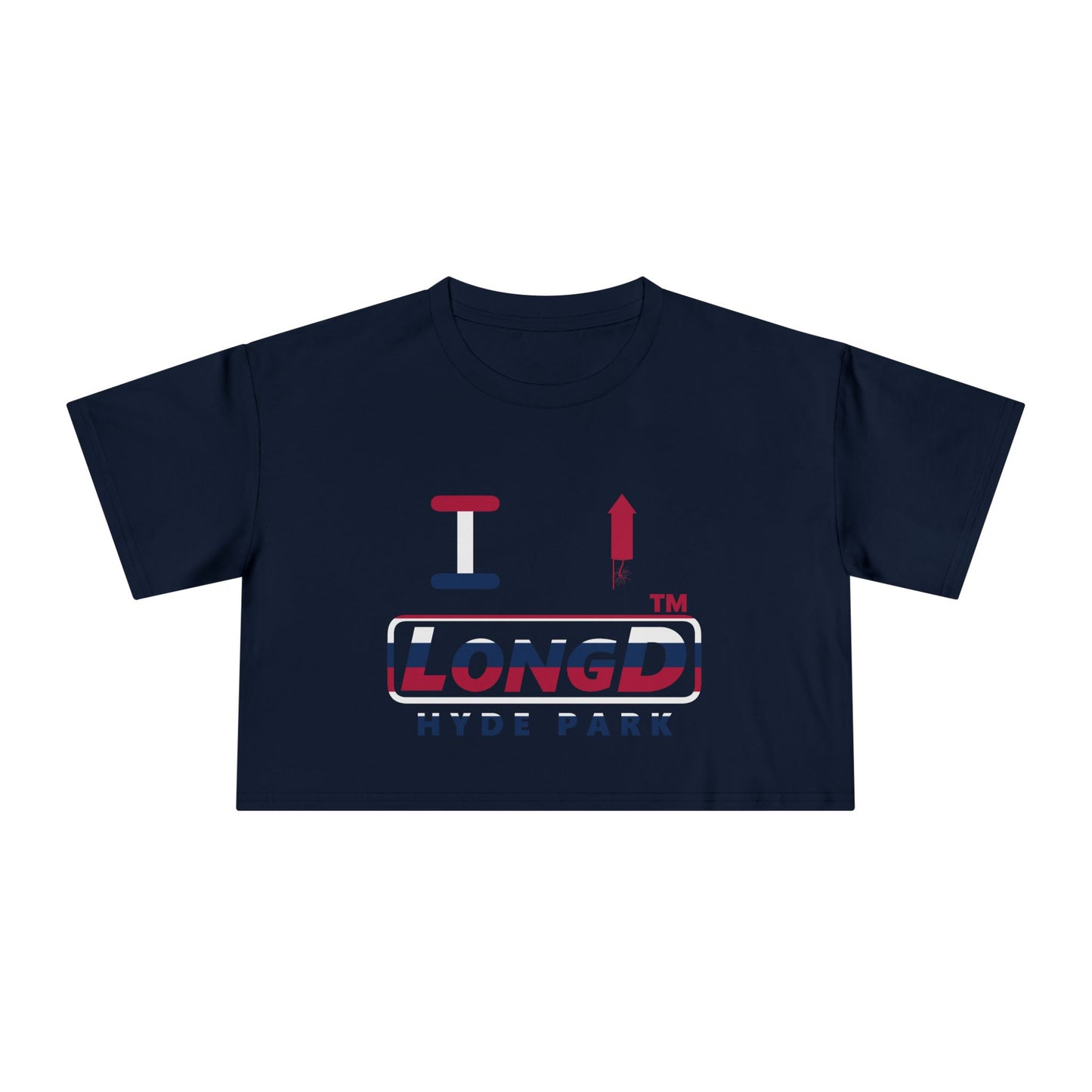 I firecracker LongD positive horizontal 6-striped Hyde Park Logo Crop Tee (Patriotic colors)