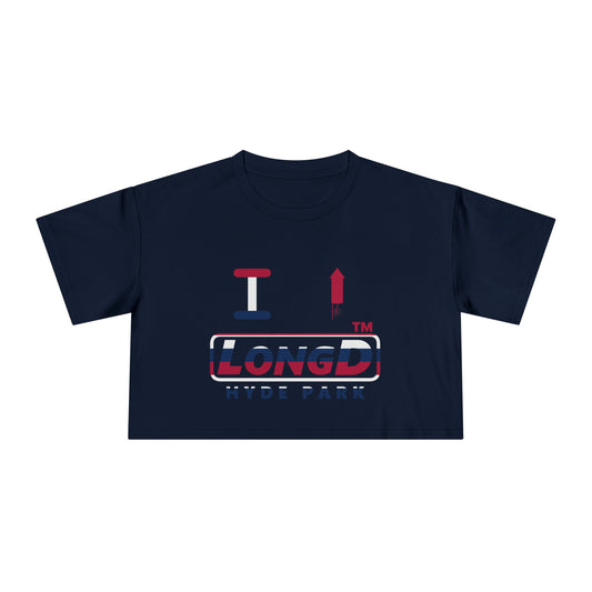 I firecracker LongD positive horizontal 6-striped Hyde Park Logo Crop Tee (Patriotic colors)