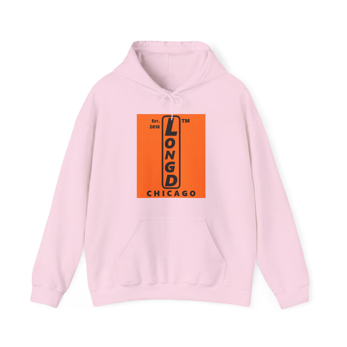 LongD Chicago upright logo Black (000000) on orange (FE7518) (Halloween colors) hoodie