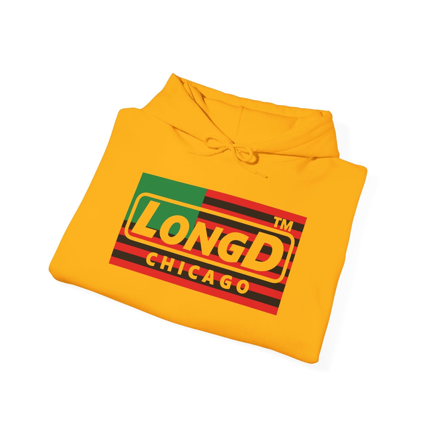 LongD® negative flag Chicago logo Hoodie (Juneteenth colors)