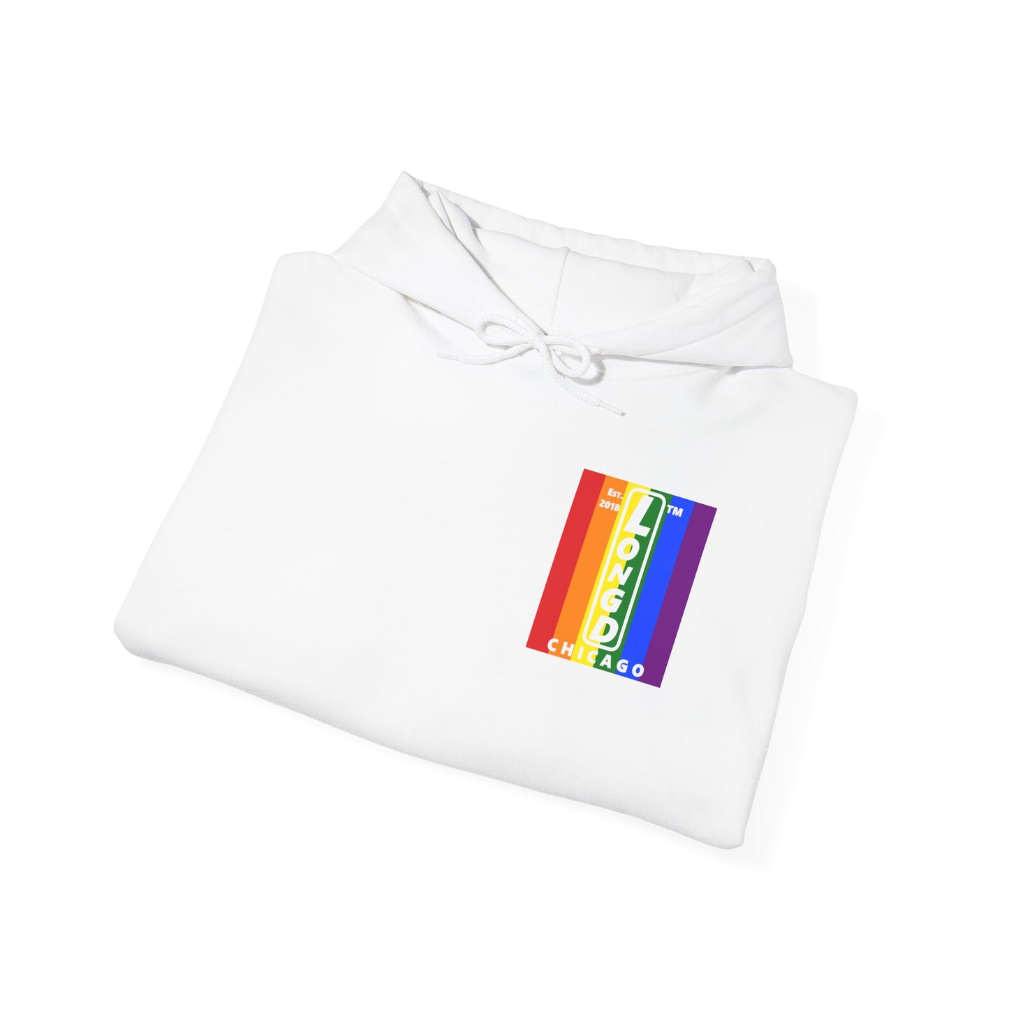 LongD single-breasted negative vertical 6-striped front-back upright Chicago logo hoodie (Pride colors)