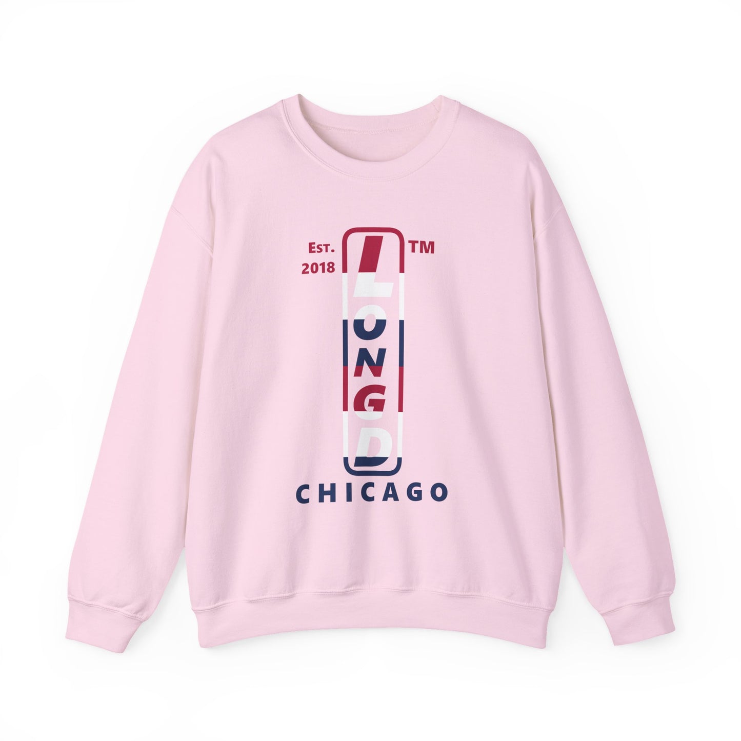 LongD positive horizontal 6-striped Chicago logo crewneck sweatshirt (patriotic colors)