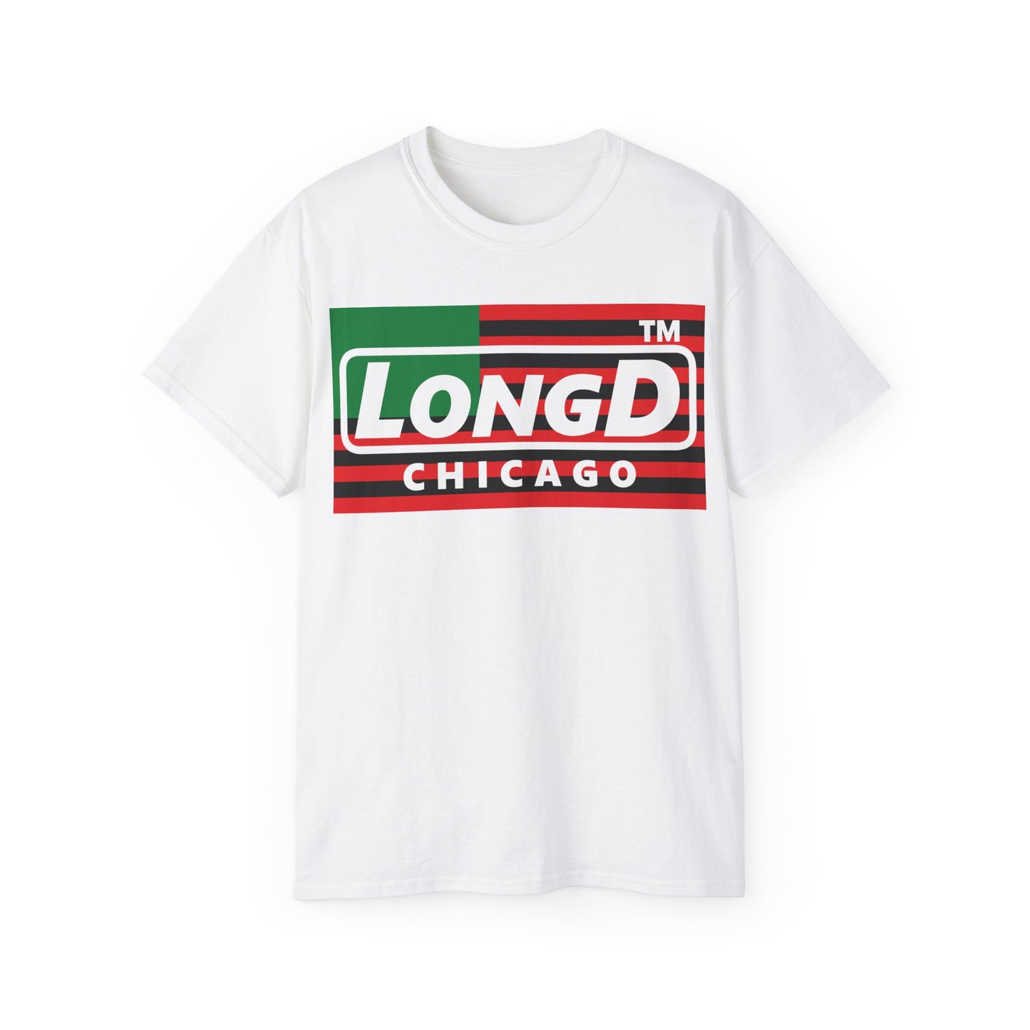 LongD negative flag Chicago logo cotton tee (Juneteenth colors)