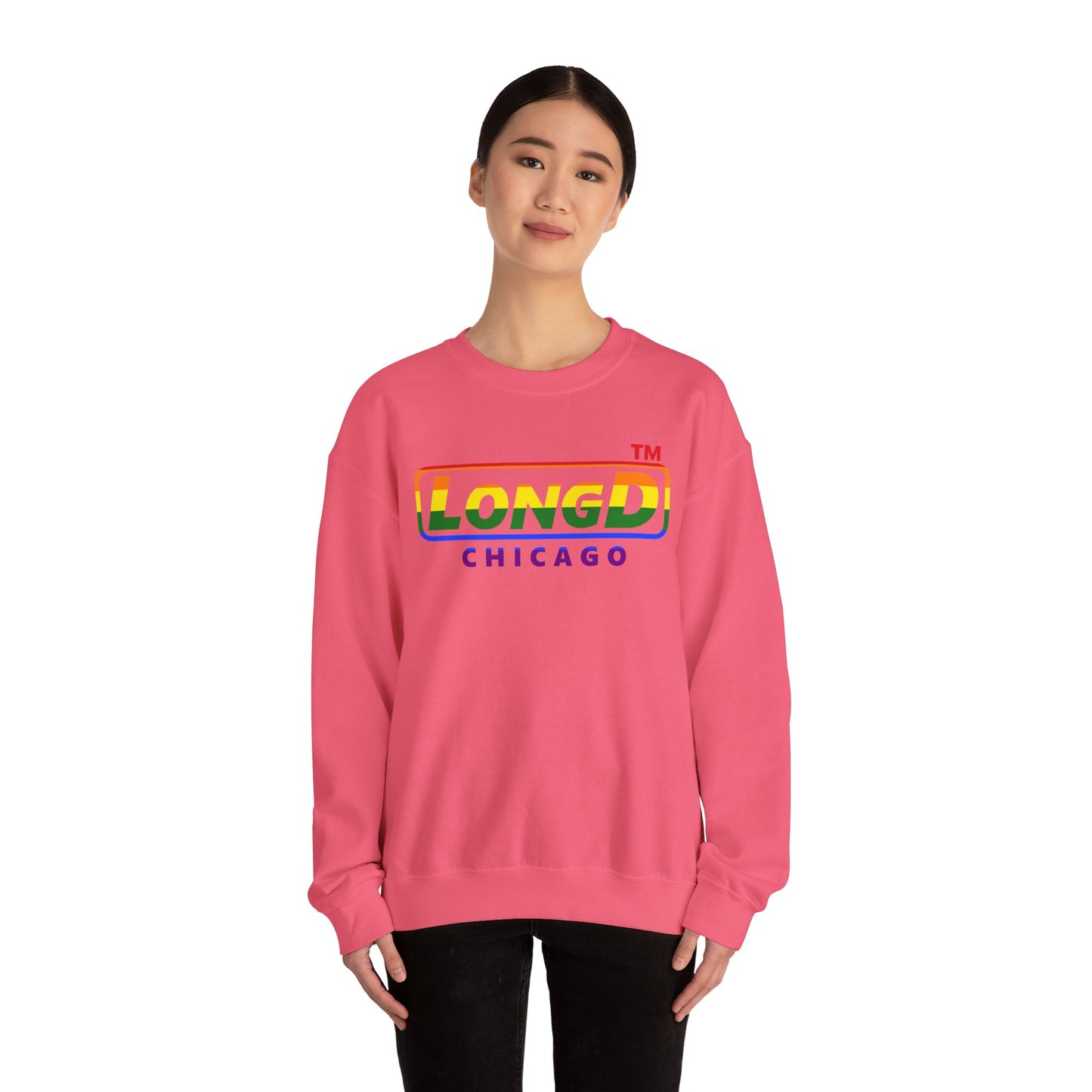 LongD positive horizontal striped Chicago logo crewneck sweatshirt (Pride colors)