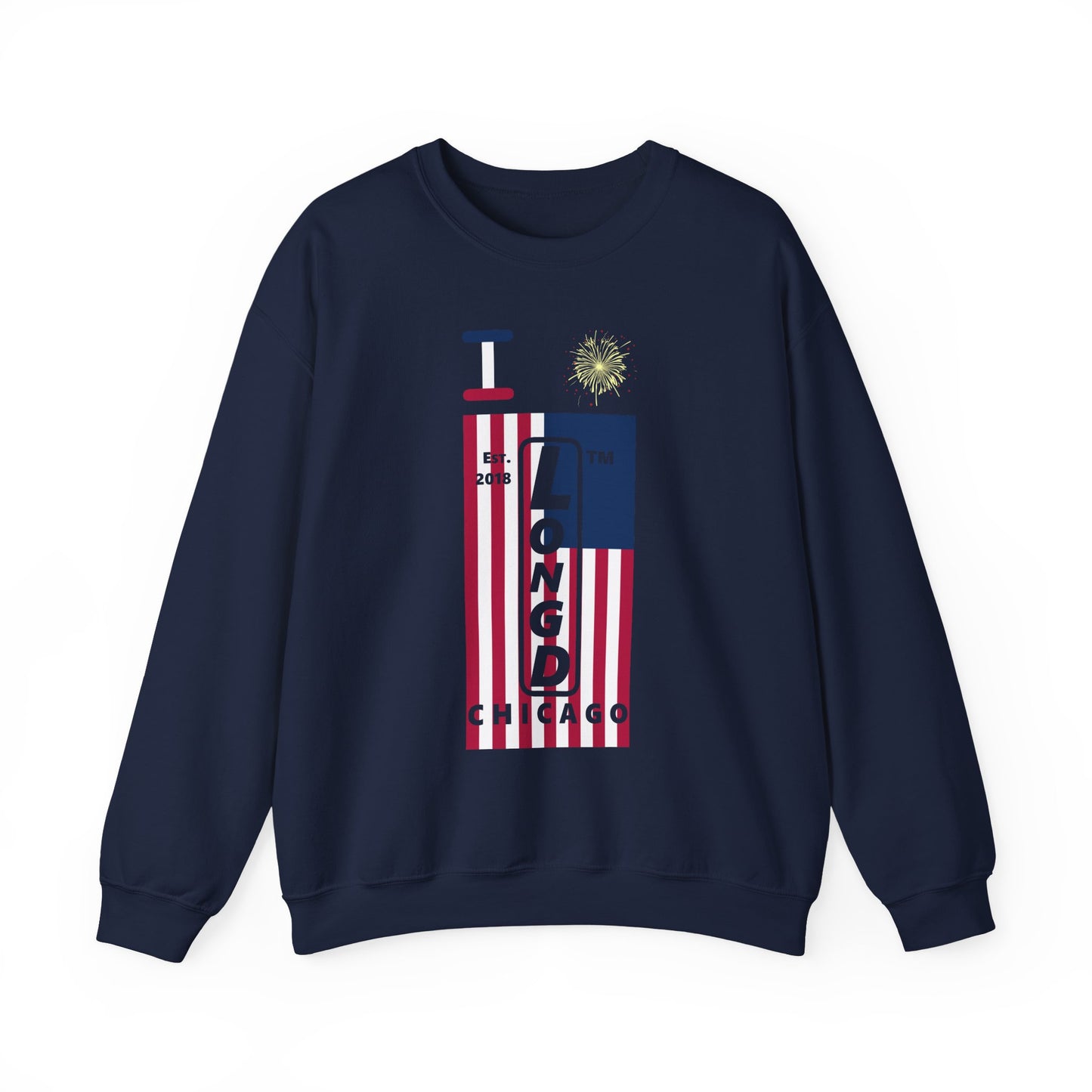 I Burst LongD negative flag Chicago upright logo crewneck sweatshirt