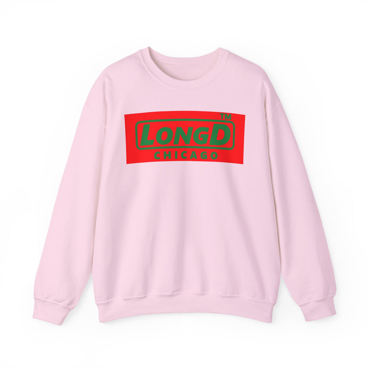 LongD Chicago logo positive green on negative red (Xmas colors) crewneck sweatshirt