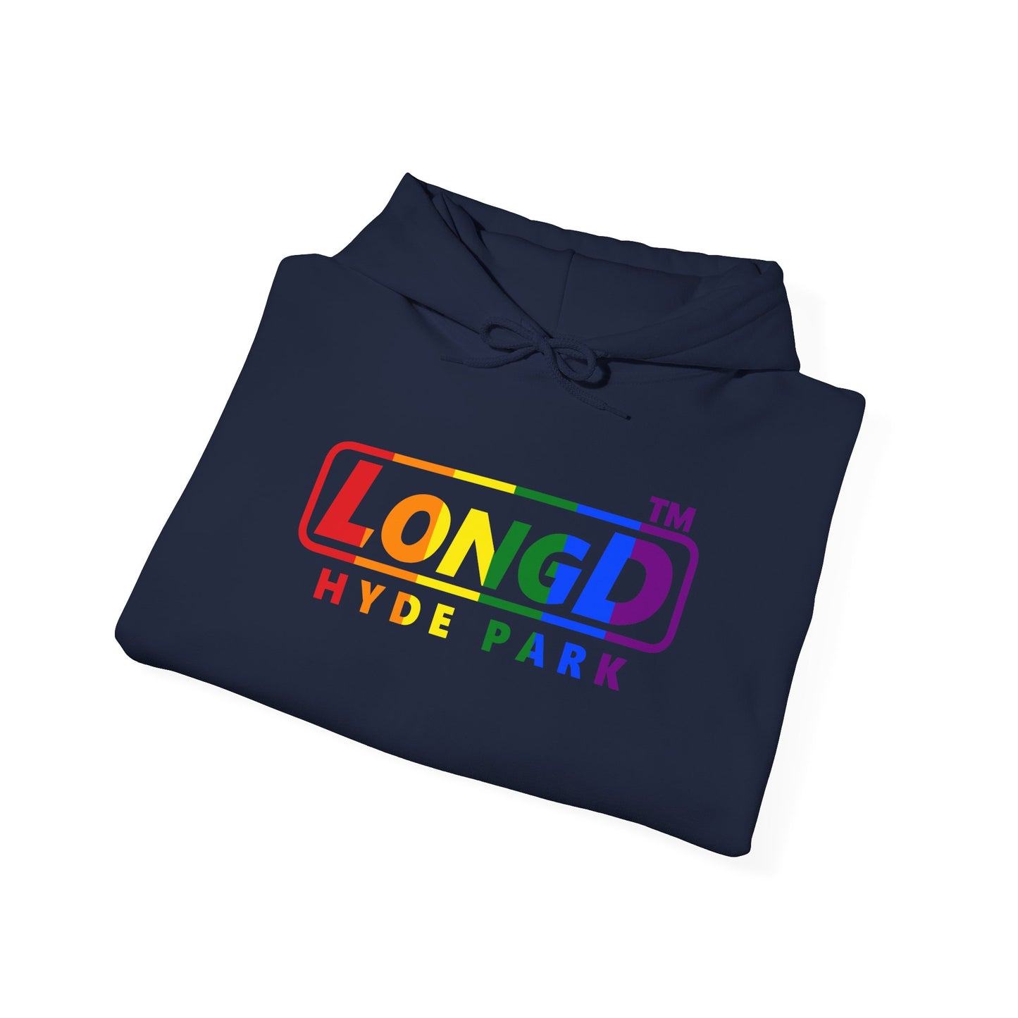 LongD® positive vertical striped Hyde Park logo hoodie (Pride colors)