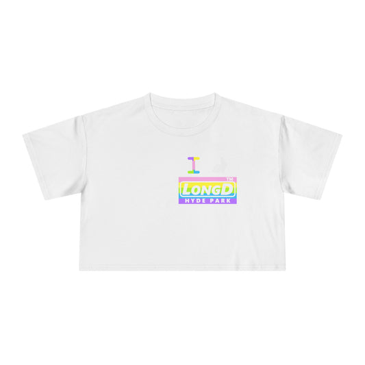 I Bunny LongD negative horizontal striped Hyde Park front-back Logo Crop Tee