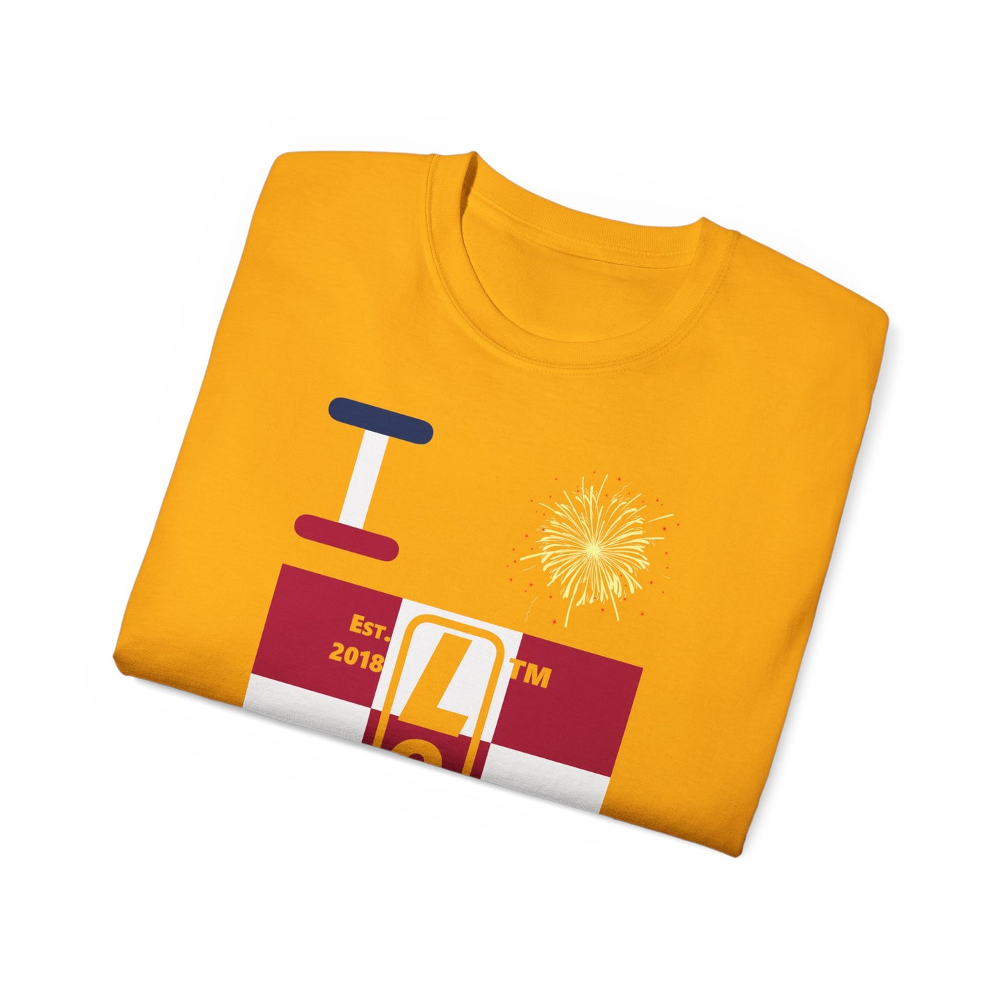 I Burst LongD cotton tee negative 4x3 Hyde Park upright logo (Patriotic colors)