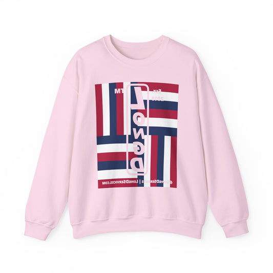 LongD negative rotated windmill tag-domain front-back upright logo crewneck sweatshirt (patriotic colors)